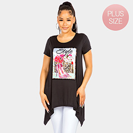 Bling Style Graphic Printed Half Sleeves Top